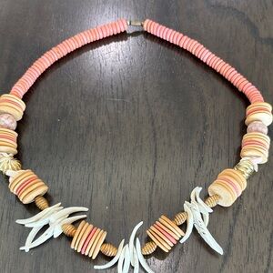 Coral and Cream Beaded Necklace Tribal Boho